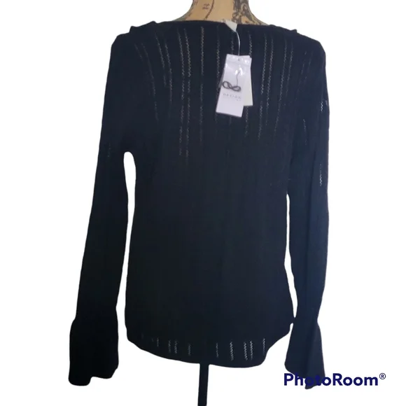 NEW large design history black sweater with ruffled front and bell sleeves - Picture 5 of 7
